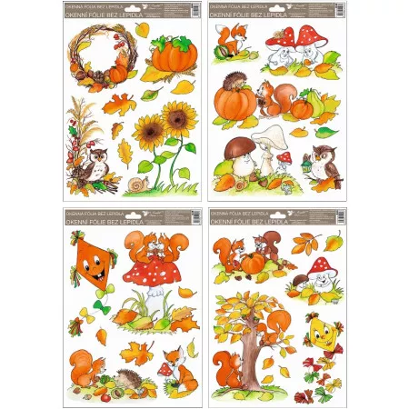 Okenní fólie ANDĚL 946 ručně malovaný podzim sovy,veverky,lišky 37x26cm
