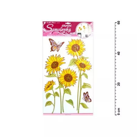 Samolepky na zeď 10031 slunečnice s motýly a glitry 50 x 32 cm
