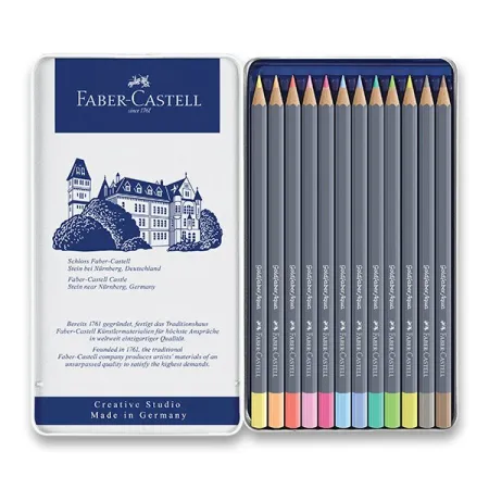 Akvarelové pastelky Faber-Castell Goldfaber Aqua Pastel plechová krabička, 12 barev