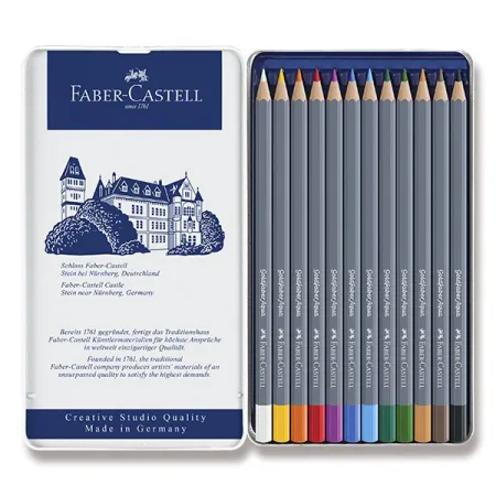 Akvarelové pastelky Faber-Castell Goldfaber Aqua plechová krabička, 12 barev