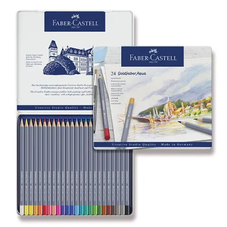 Akvarelové pastelky Faber-Castell Goldfaber Aqua plechová krabička, 24 barev