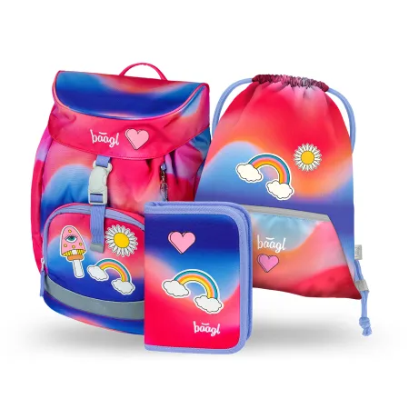 BAAGL 3 SET Airy Duha červený: batoh, penál, sáček