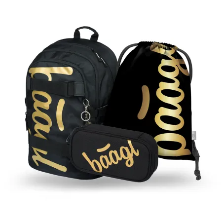 BAAGL 3 SET Skate Gold: batoh, penál a sáček