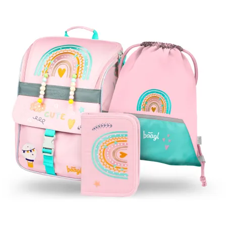 BAAGL 3 SET Zippy Duha růžový: aktovka, penál, sáček