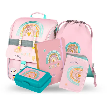 BAAGL 5 SET Zippy Duha růžový: aktovka, penál, sáček, desky, box