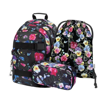 BAAGL SET 3 Skate Flowers: batoh, penál a sáček