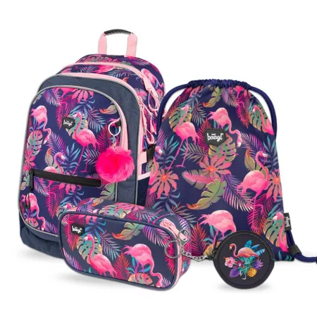BAAGL SET 4 Flamingo: aktovka, peněženka, penál, sáček