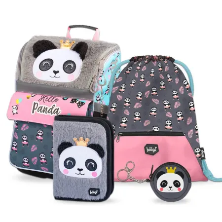 BAAGL SET 4 Panda: aktovka, peněženka, penál, sáček