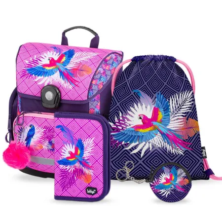 BAAGL SET 4 Papoušek: aktovka, peněženka, penál, sáček