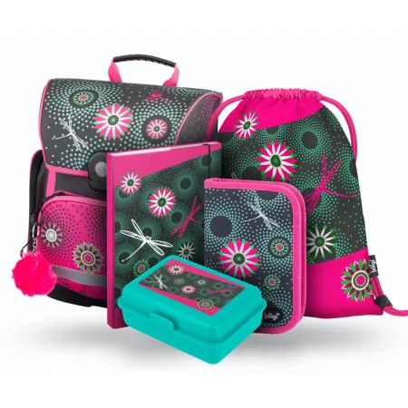 BAAGL SET 5 Květiny: aktovka, penál, sáček, box, desky