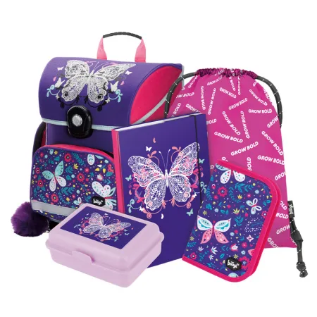 BAAGL SET 5 Motýl: aktovka, penál, sáček, box, desky