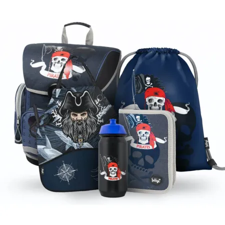 BAAGL SET 5 Piráti: aktovka, penál, sáček, láhev, zástěra