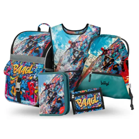 BAAGL SET 5 Zippy Skatepark: aktovka, penál, sáček, zástěra, peněženka