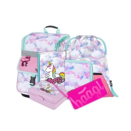 BAAGL SET 6 Zippy Duha: aktovka, penál, sáček, box, desky, silikonové pouzdro