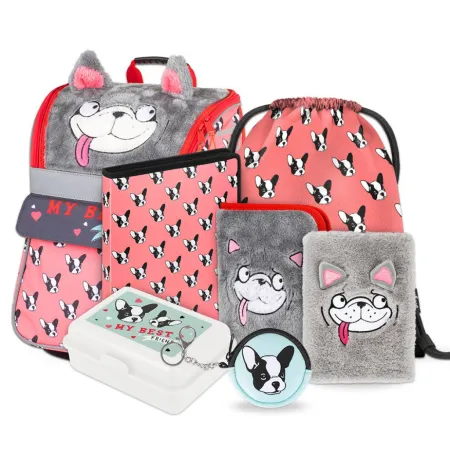 BAAGL SET 7 Doggie: aktovka, penál, sáček, box, desky na zip, peněženka, plyšový notes