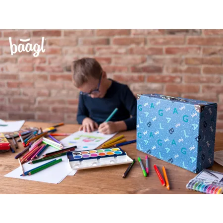 BAAGL Skládací školní kufřík Logo - modrý s kováním
