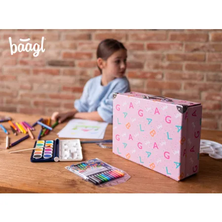 BAAGL Skládací školní kufřík Logo - růžový s kováním
