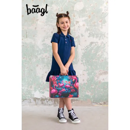 BAAGL Skládací školní kufřík Plameňáci s kováním