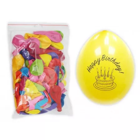 Balónek nafukovací kulatý G90 potisk Happy Birthday sada 100 ks