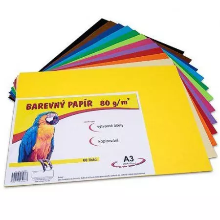Barevný papír A3 Stepa 100ks 80g různé barvy