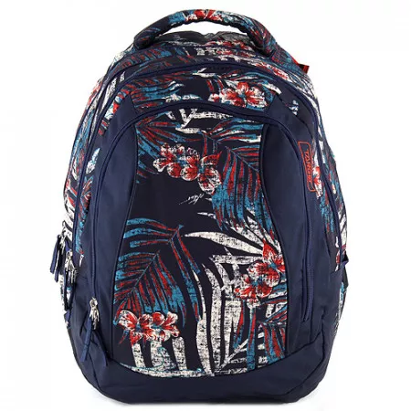 Školní batoh 2v1 Target, tmavě modrý, barevné květy a listy