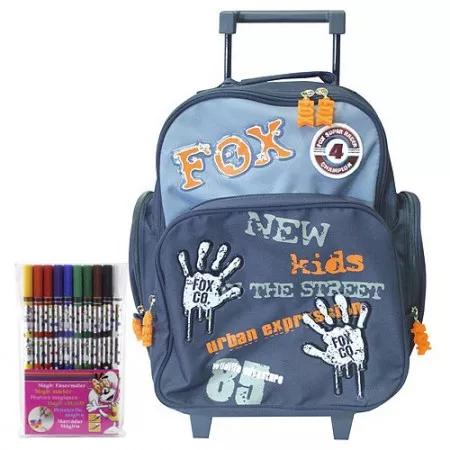 Batoh školní na kolečkách Cool 2-dílný set, motiv rukou Fox Co.