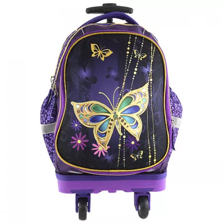 Batoh školní na kolečkách Target, Zlatý motýl, fialový