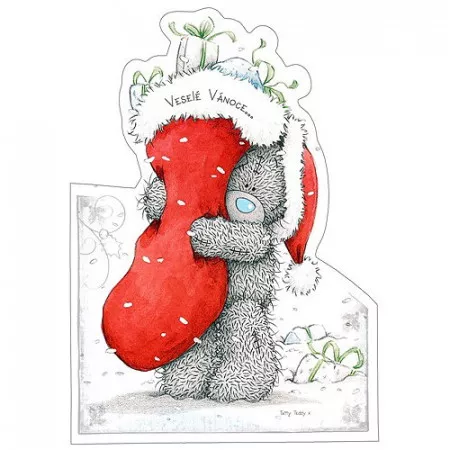 Blahopřání Me to You Veselé Vánoce medvídek s punčochou s textem