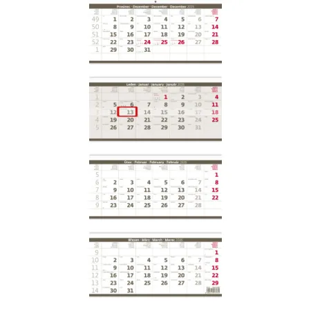 Čtyřměsíční kalendář skládaný šedý (N209-26)