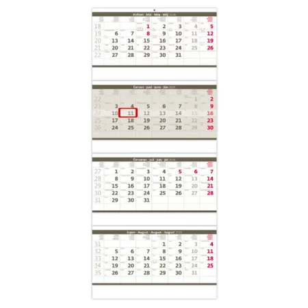 Čtyřměsíční skládaný kalendář šedý (N209-24)