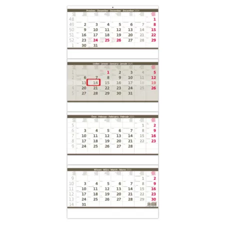 Čtyřměsíční skládaný kalendář šedý (N209-25)