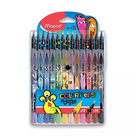 Dětské fixy a pastelky Maped Color'Peps Monster 12 fixů a 15 pastelek