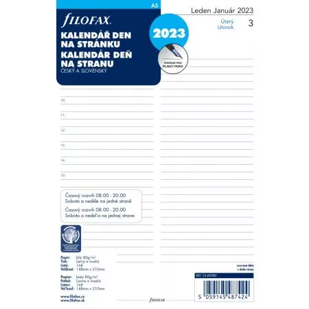 Filofax, Kalendář 2023 A5, den / 1 strana, ČJ+SJ