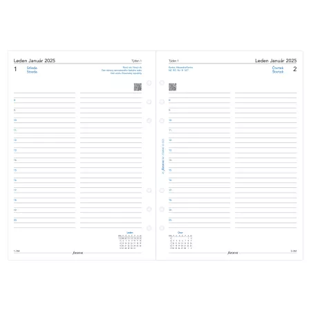 Filofax, Kalendář 2025 A5, den/1 strana, linky, ČJ + SJ