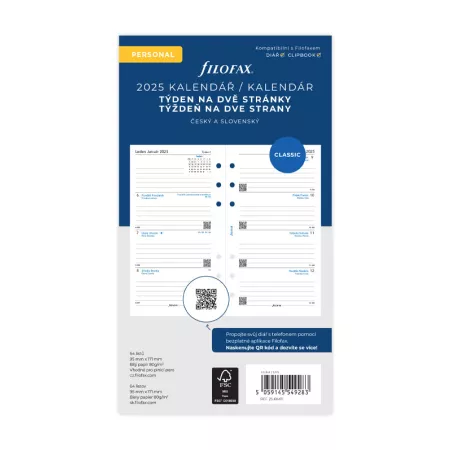 Filofax, Kalendář 2025 osobní, týden/2 strany, linky, ČJ + SJ