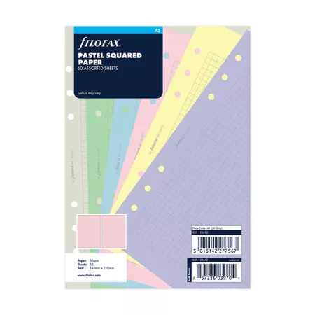 Filofax, Papíry pro diáře, čtverečkované, A5, mix pastelových barev