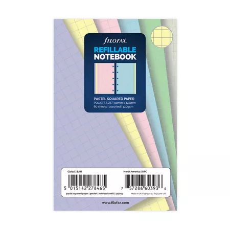 Filofax, Papíry pro notebook, čtverečkované, kapesní, mix pastelových barev