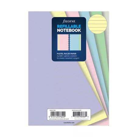 Filofax, Papíry pro notebook, linkované, A5, mix pastelových barev