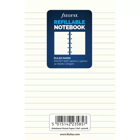 Filofax, Papíry pro notebook, linkované, kapesní, bílá