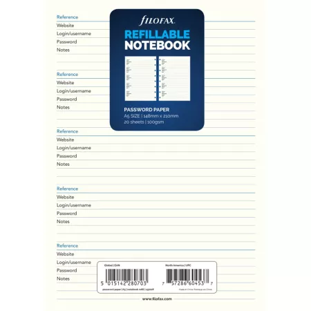 Filofax, Seznam hesel pro notebook, A5, bílá