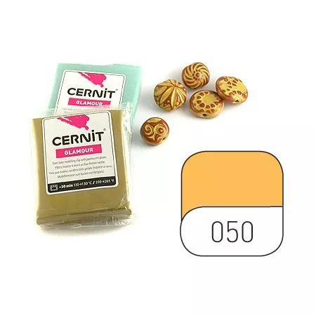 Hmota Cernit 56 gramů, barva číslo 050 třpytivá zlatá