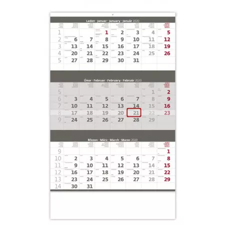 Kalendář 2020 HELMA 365 Tříměsíční šedý N204-20