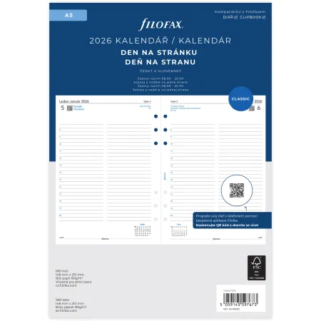 Kalendář 2026 A5, den/1 stranu, linky, ČJ+SJ