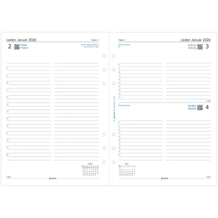 Kalendář 2026 A5, den/1 stranu, linky, ČJ+SJ