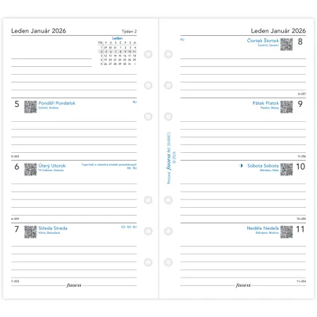 Filofax, kalendář 2026 osobní, týden/2 str, linky, ČJ+SJ
