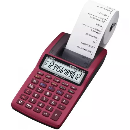 Kalkulačka Casio, červená s tiskem, HR 8 TEC RD