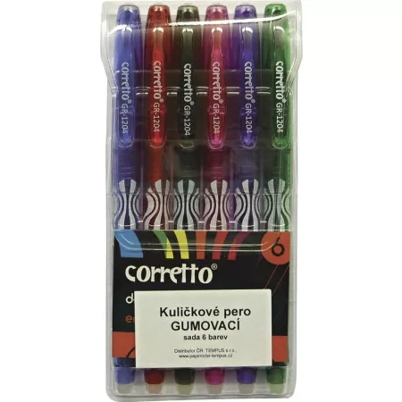 Kuličkové pero Correto GR-1204 gumovací, sada 6 barev 160-2078