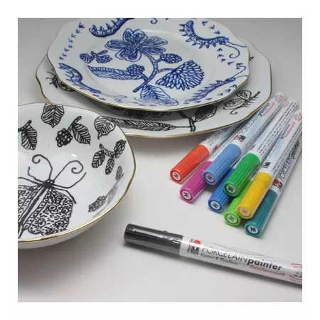 Marabu Porcelain Painter, popisovač na porcelán, 1-2 mm, 125 červený třešňový