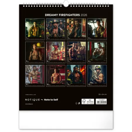 Nástěnný kalendář Dreamy Firefighters 2026, 30 x 34 cm