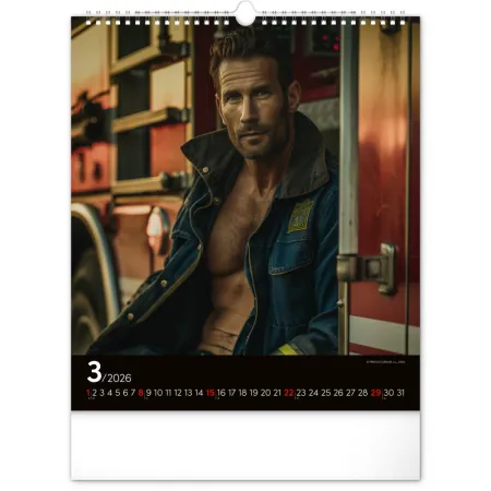 Nástěnný kalendář Dreamy Firefighters 2026, 30 x 34 cm